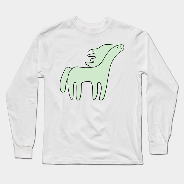 Cute Silly Simple Minimalist Pastel Green Horse Small Icon Long Sleeve T-Shirt by Charredsky